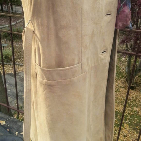 Vintage tan suede belted button-up midi coat Buttery Soft! S/M - Picture 8 of 8